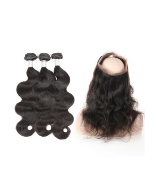 NATURE丨3 BUNDLES BODY WAVE WITH 360 LACE FRONTAL丨NATURAL BLACK