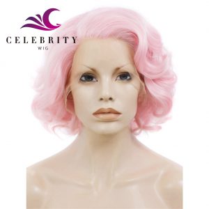 Pink Color Synthetic Hair Lace Front Wigs