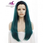 Dark Green Blue Ombre Synthetic Lace Front Wig